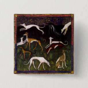 Medieval Greyhounds in the Deep Woods 2 Inch Square Button