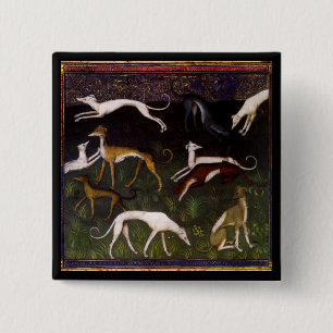Medieval Greyhounds in the Deep Woods 2 Inch Square Button