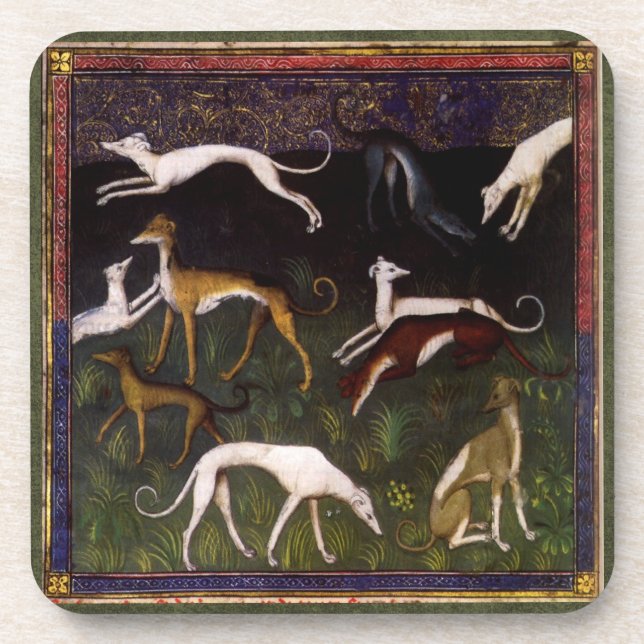 Medieval Greyhounds in the Deep Woods Coaster (Front)