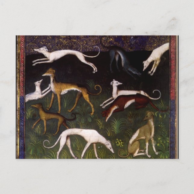 Medieval Greyhounds in the Deep Woods Postcard (Front)