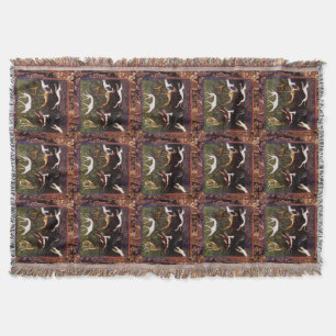 Medieval Greyhounds In The Forest Pattern Throw Blanket