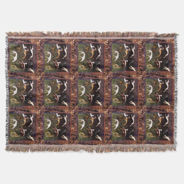 Medieval Greyhounds In The Forest Pattern Throw Blanket (Front)