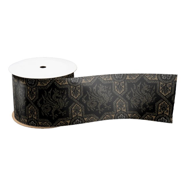 Medieval Griffin Dragon Pattern Satin Ribbon (Spool)