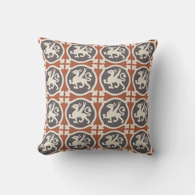 Medieval Griffin Tiles Throw Pillow (Front)