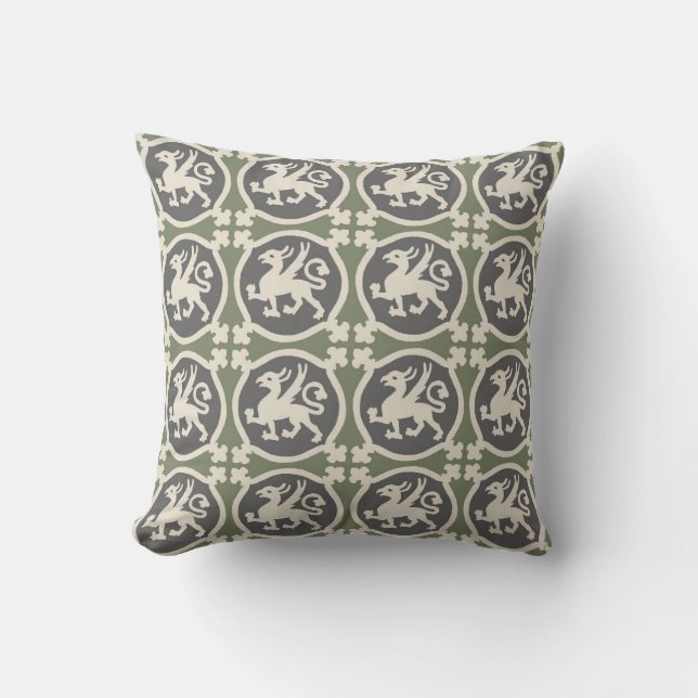 Medieval Griffin Tiles Throw Pillow (Front)