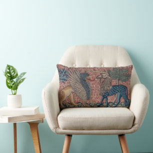 Medieval Griffin & Unicorn Tapestry Lumbar Pillow