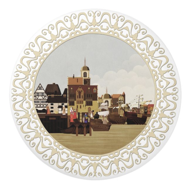 Medieval Harbour Ceramic Knob (Front)