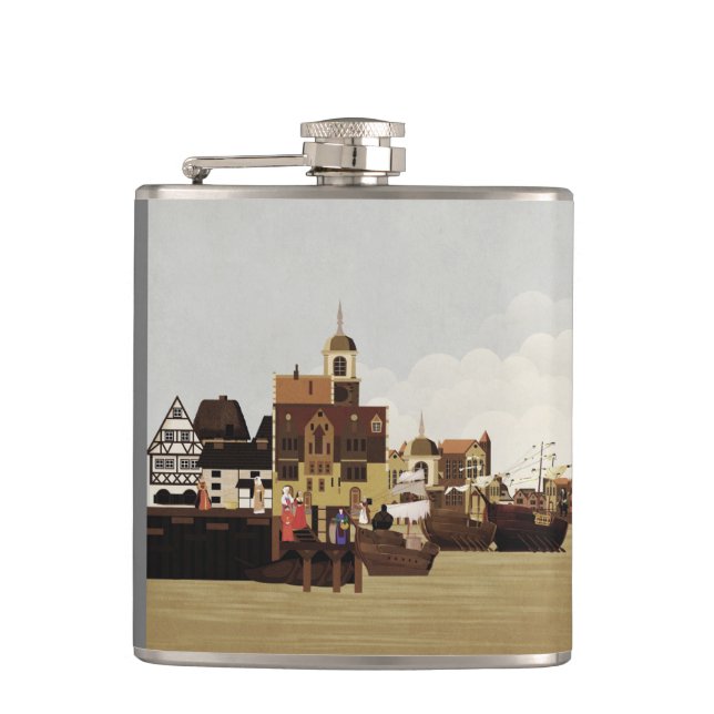 Medieval Harbour Hip Flask (Front)