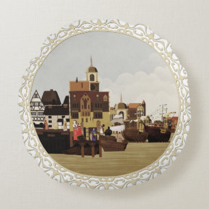 Medieval Harbour Round Pillow