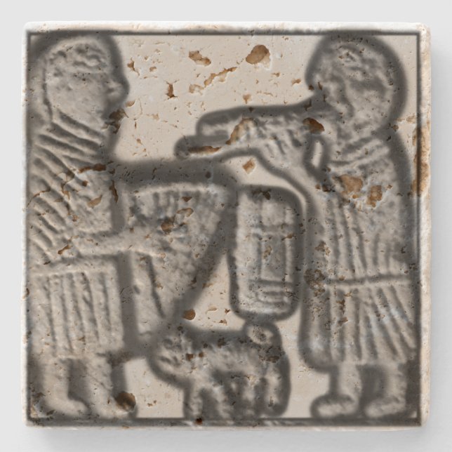Medieval Harp and Pipe with Cat Stone Coaster (Front)