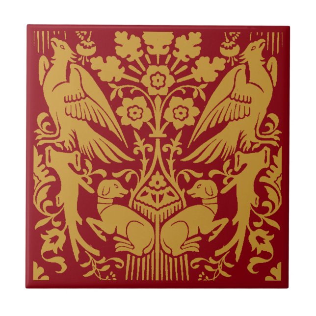 Medieval Hawk And Hound Pattern Tile (Front)