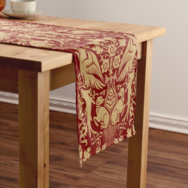 Medieval Hawks & Hounds Print Pattern Short Table Runner (In Situ)