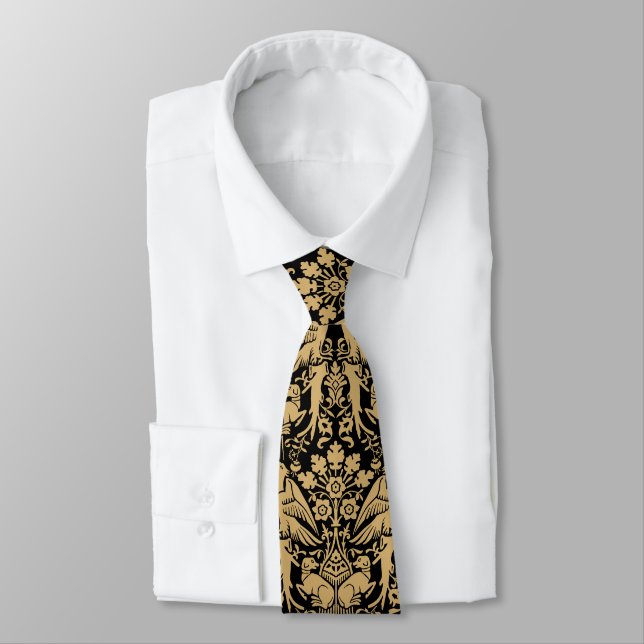 Medieval Hawks & Hounds Print Pattern Tie (Tied)