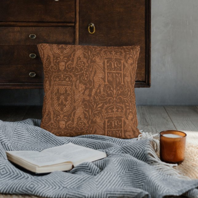 Medieval Heraldry Chateau Chic Russet Brown Throw Pillow (Creator Uploaded)