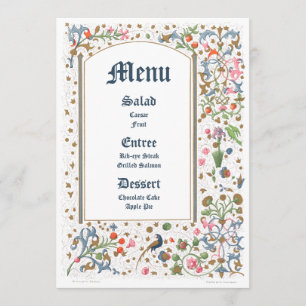 Medieval Illuminated Birds & Flowers Wedding Menu