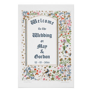 Medieval Illuminated Birds & Flowers Wedding Poster