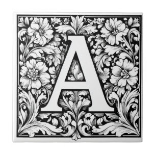 Medieval Illuminated Letter A Tile