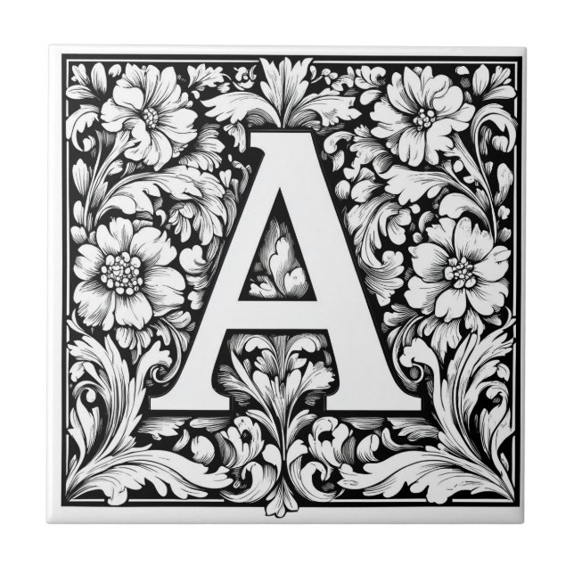 Medieval Illuminated Letter A Tile (Front)