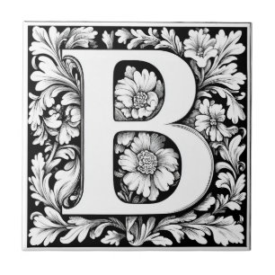 Medieval Illuminated Letter B Tile