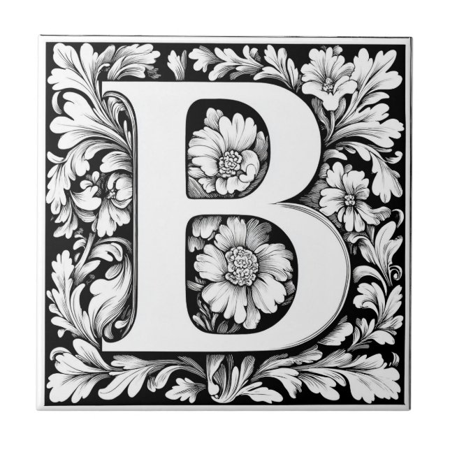 Medieval Illuminated Letter B Tile (Front)