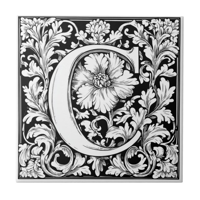 Medieval Illuminated Letter C Tile (Front)