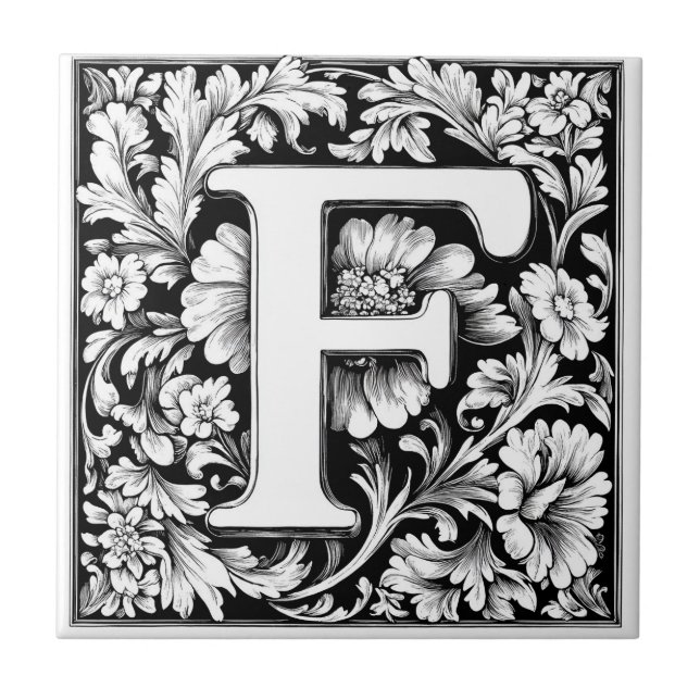 Medieval Illuminated Letter F Tile (Front)