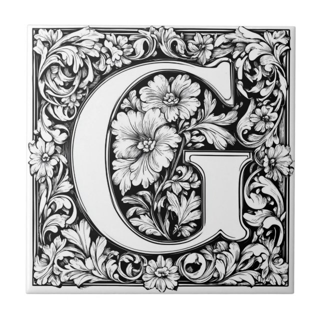 Medieval Illuminated Letter G Tile (Front)