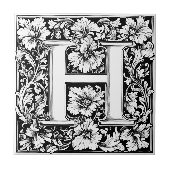 Medieval Illuminated Letter H  Tile (Front)
