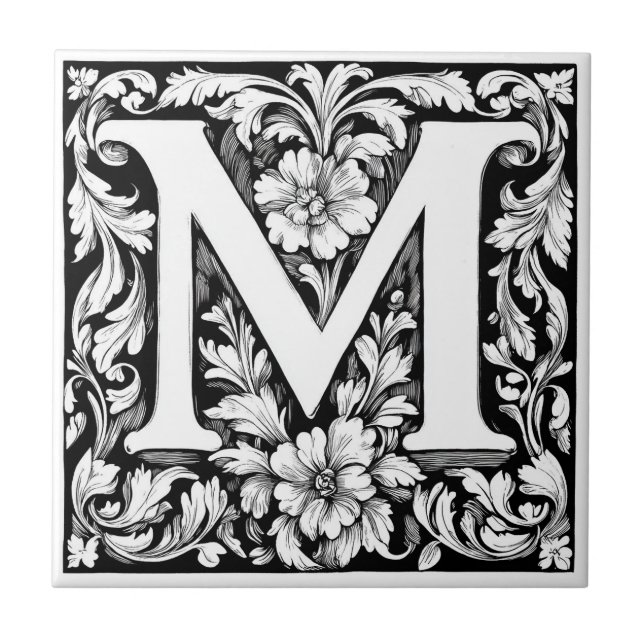 Medieval Illuminated Letter M  Tile (Front)