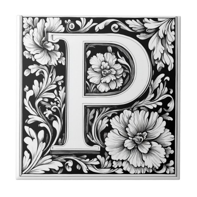 Medieval Illuminated Letter P  Tile (Front)