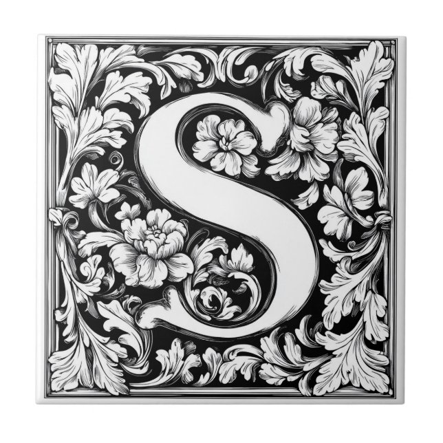 Medieval Illuminated Letter S Tile (Front)