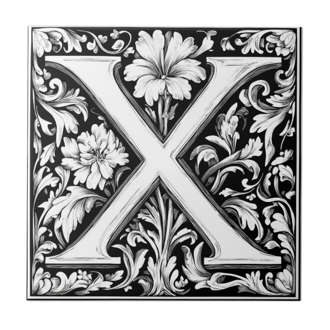 Medieval Illuminated Letter X Tile (Front)