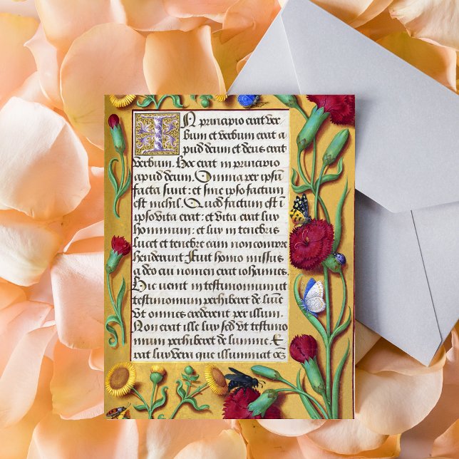 Medieval Illuminated Manuscript Gospel St John Postcard (Medieval Illuminated Manuscript Gospel St John Catholic Christian Latin Liturgy Postcard)