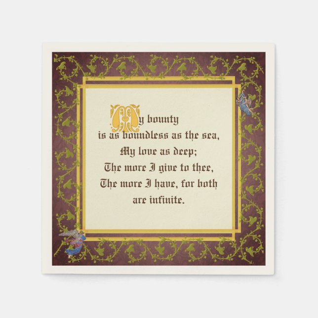 Medieval Illuminated Manuscript Wedding Reception Napkin (Front)