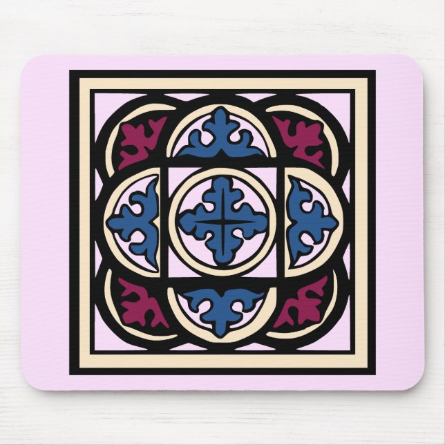 Medieval Illumination Blue Acanthus Leaves in Arcs Mouse Pad (Front)