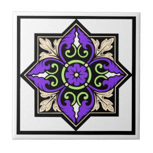 Medieval Illumination Violet Acanthus Leaf Tile