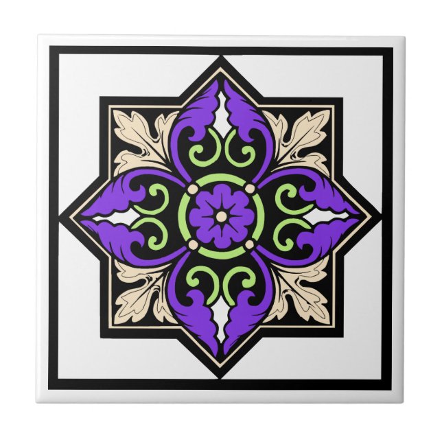 Medieval Illumination Violet Acanthus Leaf Tile (Front)