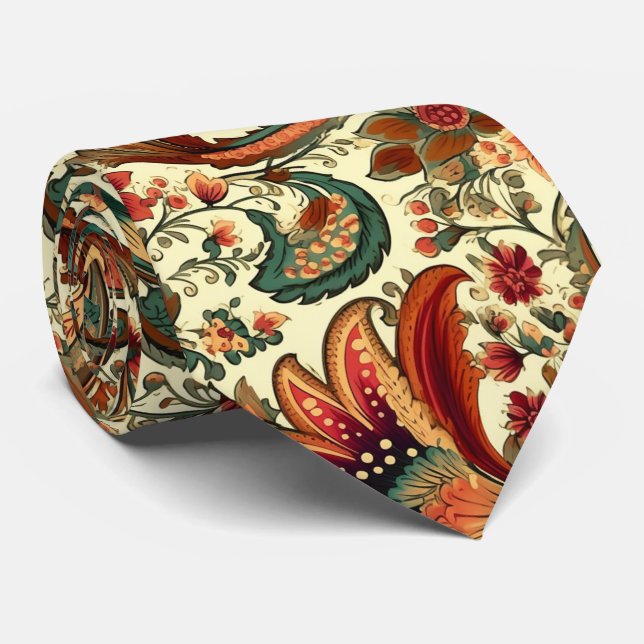 Medieval Inspired Floral Paisley Pattern Tie (Rolled)