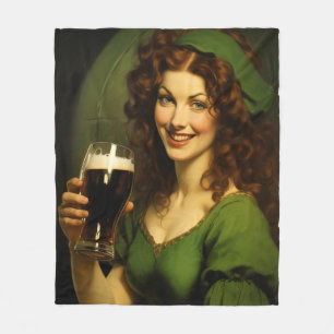 Medieval Irish Maiden Drinking Beer Fantasy Fleece Blanket
