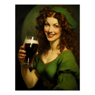 Medieval Irish Maiden Drinking Beer Fantasy Poster