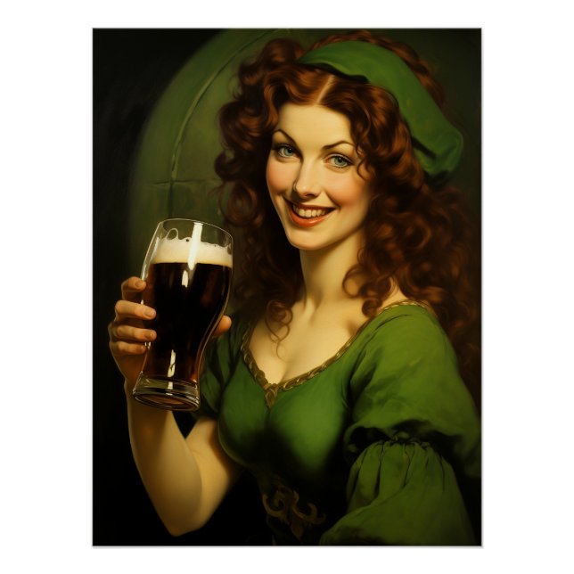 Medieval Irish Maiden Drinking Beer Fantasy Poster (Front)