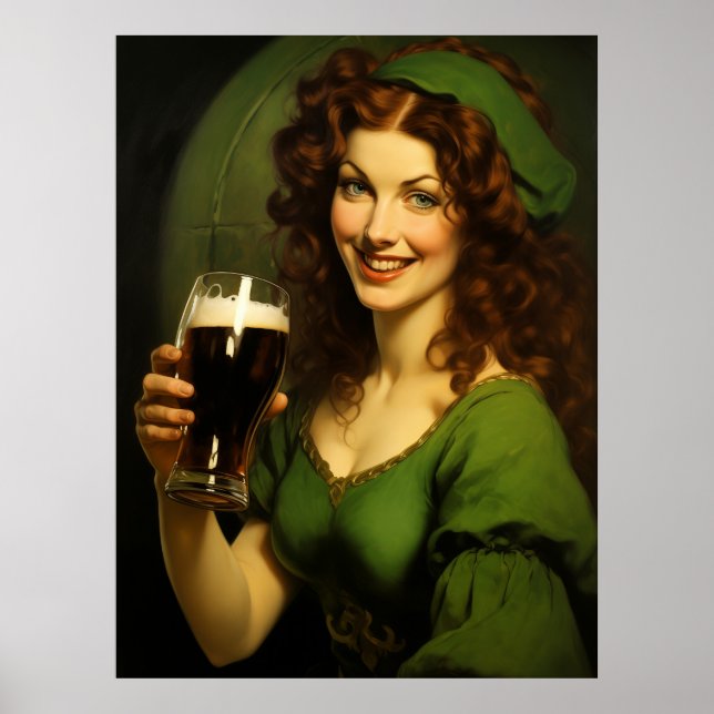 Medieval Irish Maiden Drinking Beer Fantasy Poster (Front)