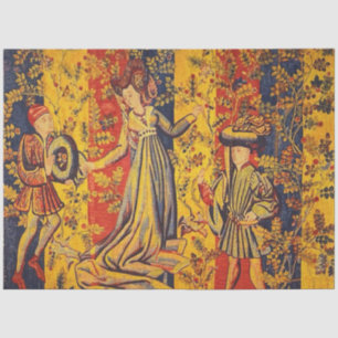 Medieval Italian Chinoiserie Red Blue Decoupage Tissue Paper