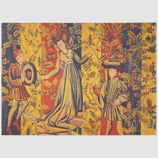 Medieval Italian Chinoiserie Red Blue Decoupage Tissue Paper (Front)