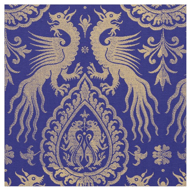 Medieval Italian Dragons & Leopards Pattern Fabric (Close Up)