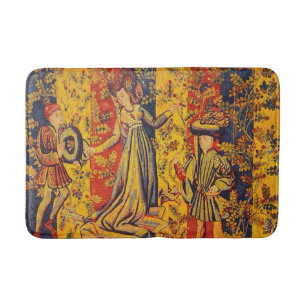 Medieval Italian Red Blue Yellow Chinoiserie Bath Mat
