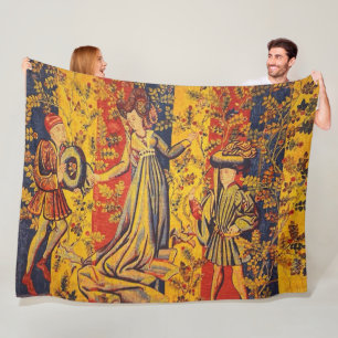Medieval Italian Red Blue Yellow Chinoiserie  Fleece Blanket