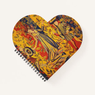 Medieval Italian Red Blue Yellow Chinoiserie  Notebook