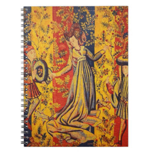 Medieval Italian Red Blue Yellow Chinoiserie Notebook