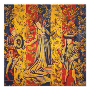 Medieval Italian Red Blue Yellow Chinoiserie  Photo Print